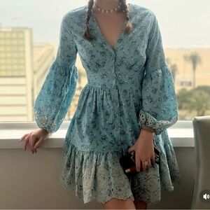Anthropologie x A COLLECTIVE STORY Embroidered Balloon Sleeve Eyelet Dress sz XL